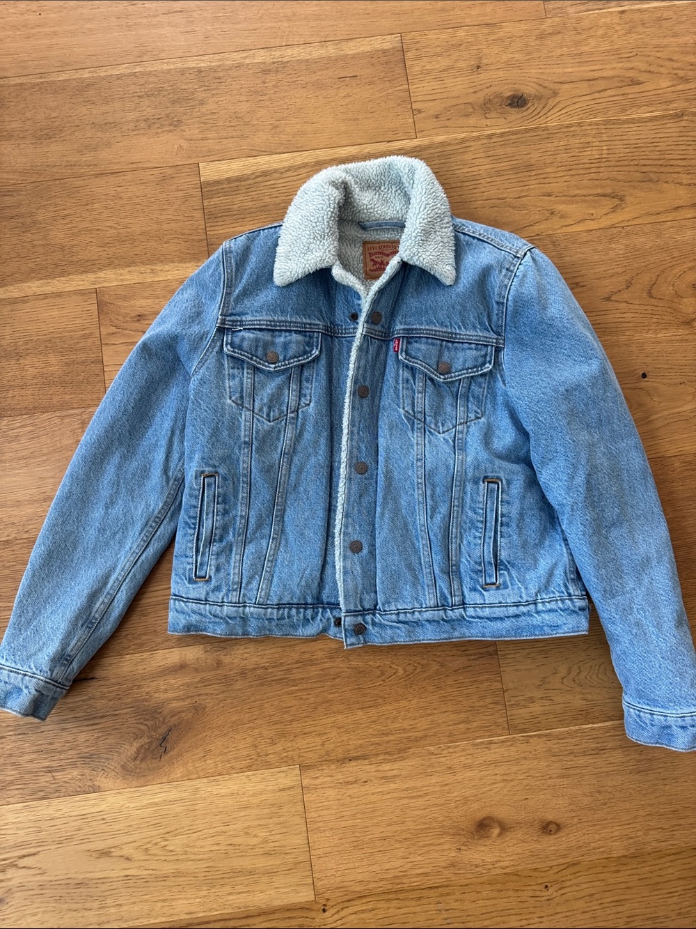 Levi's Light Blue Denim Jean Jacket with White Sherpa Collar